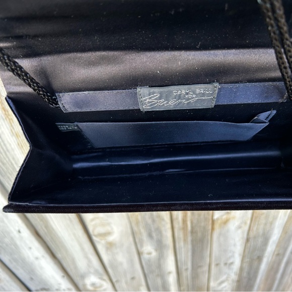 Vintage Caryl Brill Bueno Velvet Silk Clutch Evening Bag Black - Picture 12 of 15